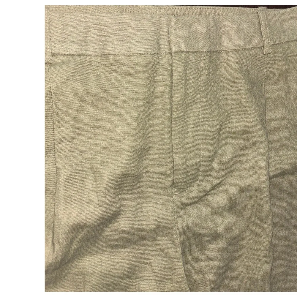 Zara Trousers High Waisted Pleated Linen Blend Gray Green Pants Summer Small